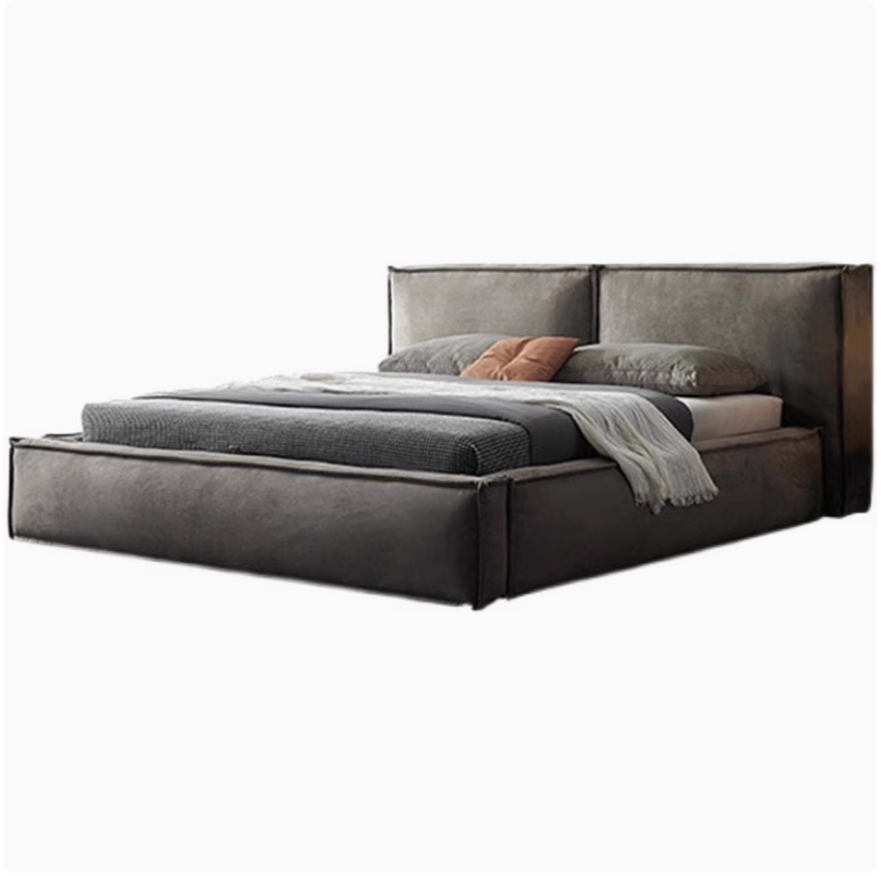 布艺床豆腐块床现代简约双人床主卧婚床意式极简落地矮床储物布床