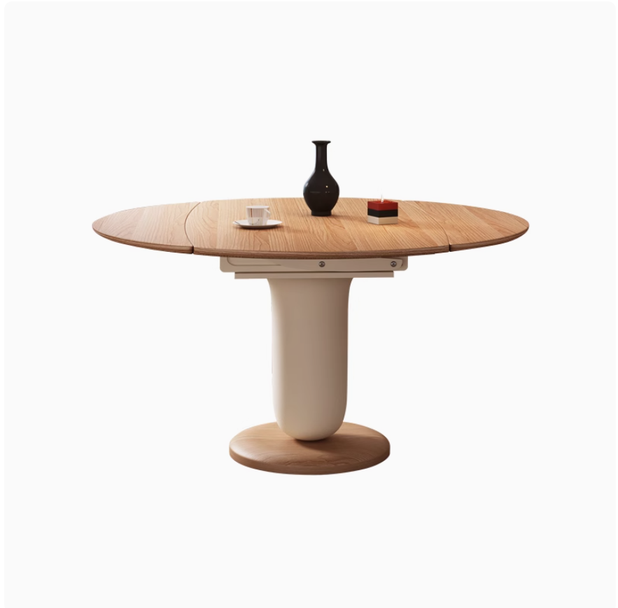 原木奶油风实木多功能折叠餐桌椅组合小户型可方变圆伸缩餐台家用