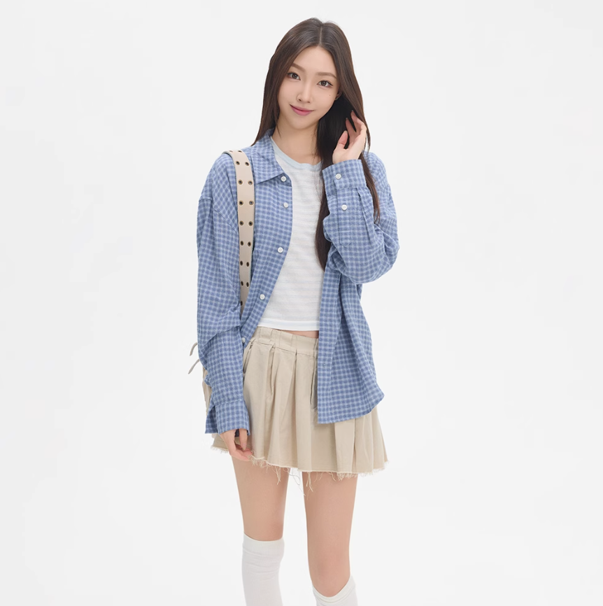 BASEMENT FG美式复古简约百搭休闲宽松格子衬衫