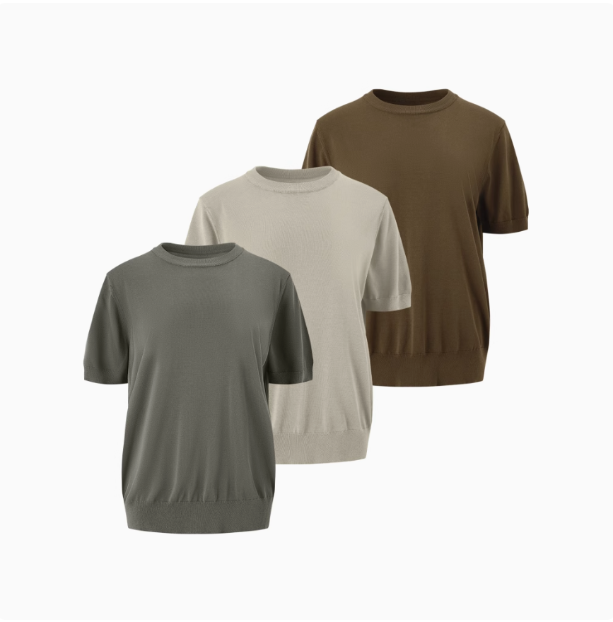 冰丝针织短袖休闲宽松凉感透气垂感螺纹T恤